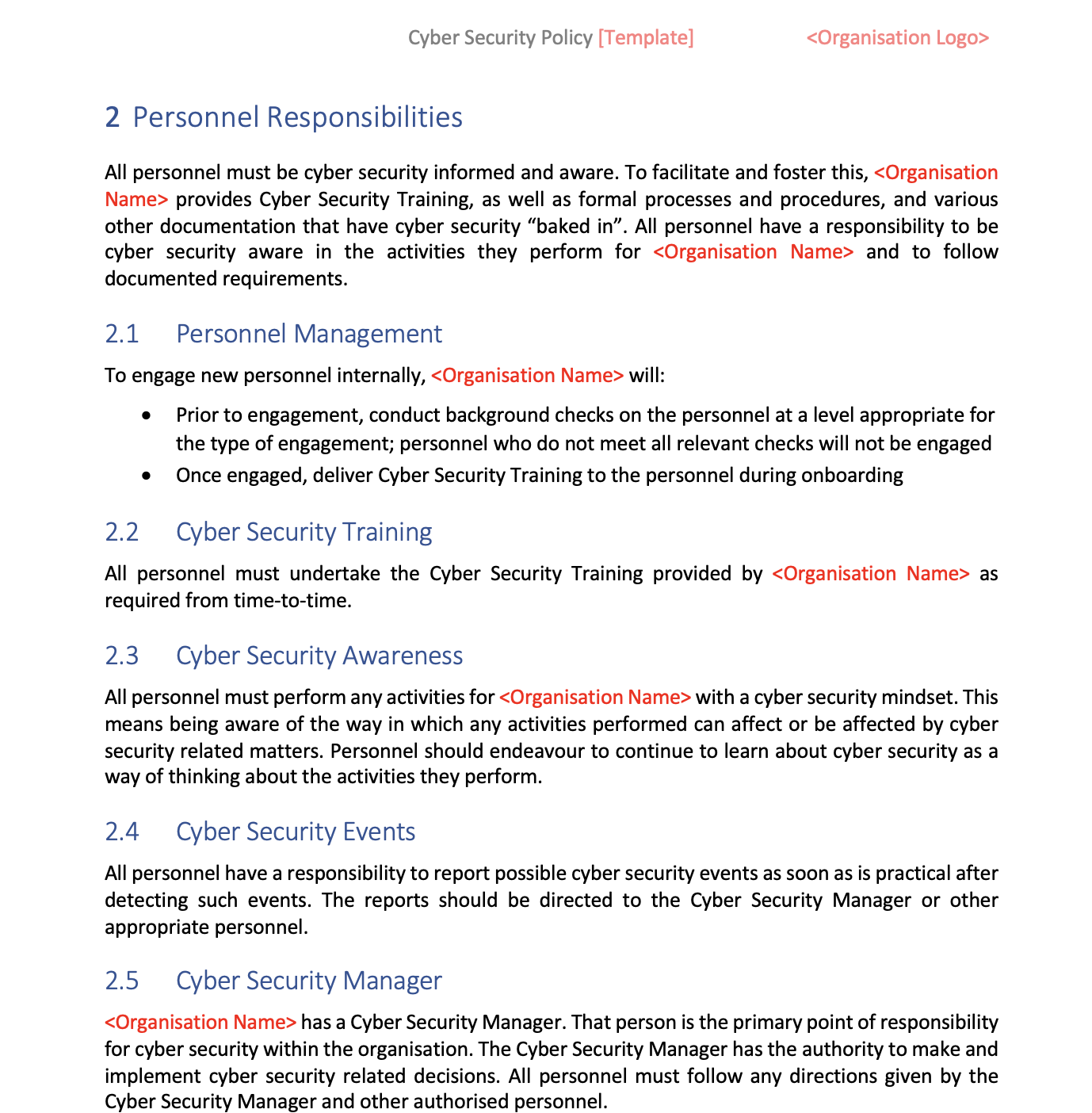 Cyber Security Policy template – Real World Help Centre